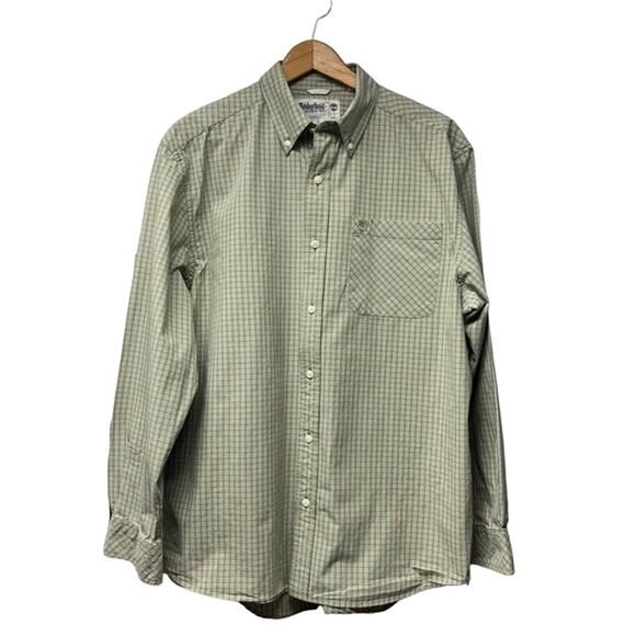 Timberland Men's 100% Cotton Button Down Oxford Shirt Green Plaid Size Large - Picture 1 of 5
